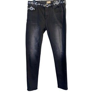 𝅺DRIFTWOOD Womens Jackie Embroidered Aztek Jeans Size 30 Black Distressed